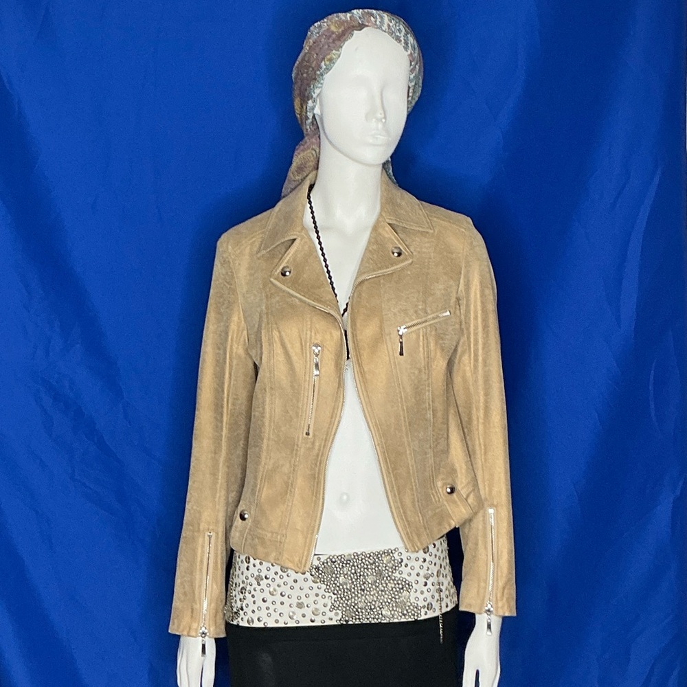 Insight Tan Leather Jacket with Beaded Belt